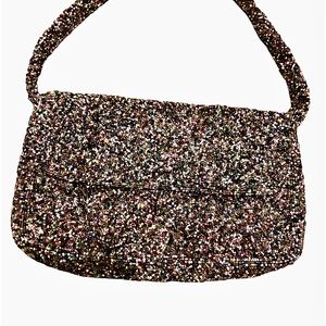 Moyna Multicolor beaded purse with a snap and black satin interior